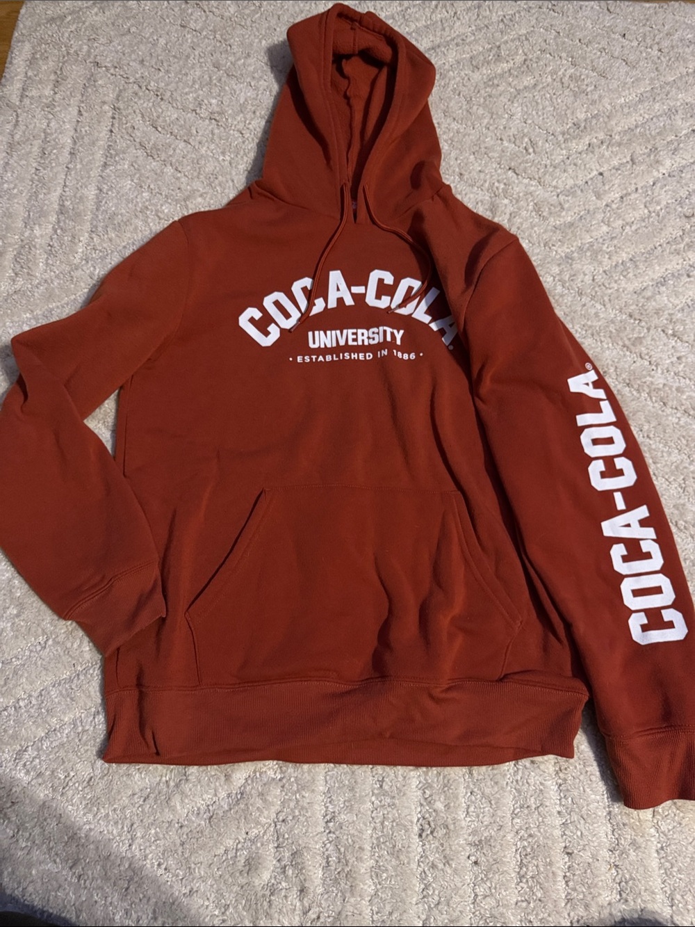 Coca Cola Rust Red Pullover Hoodie with White Logo